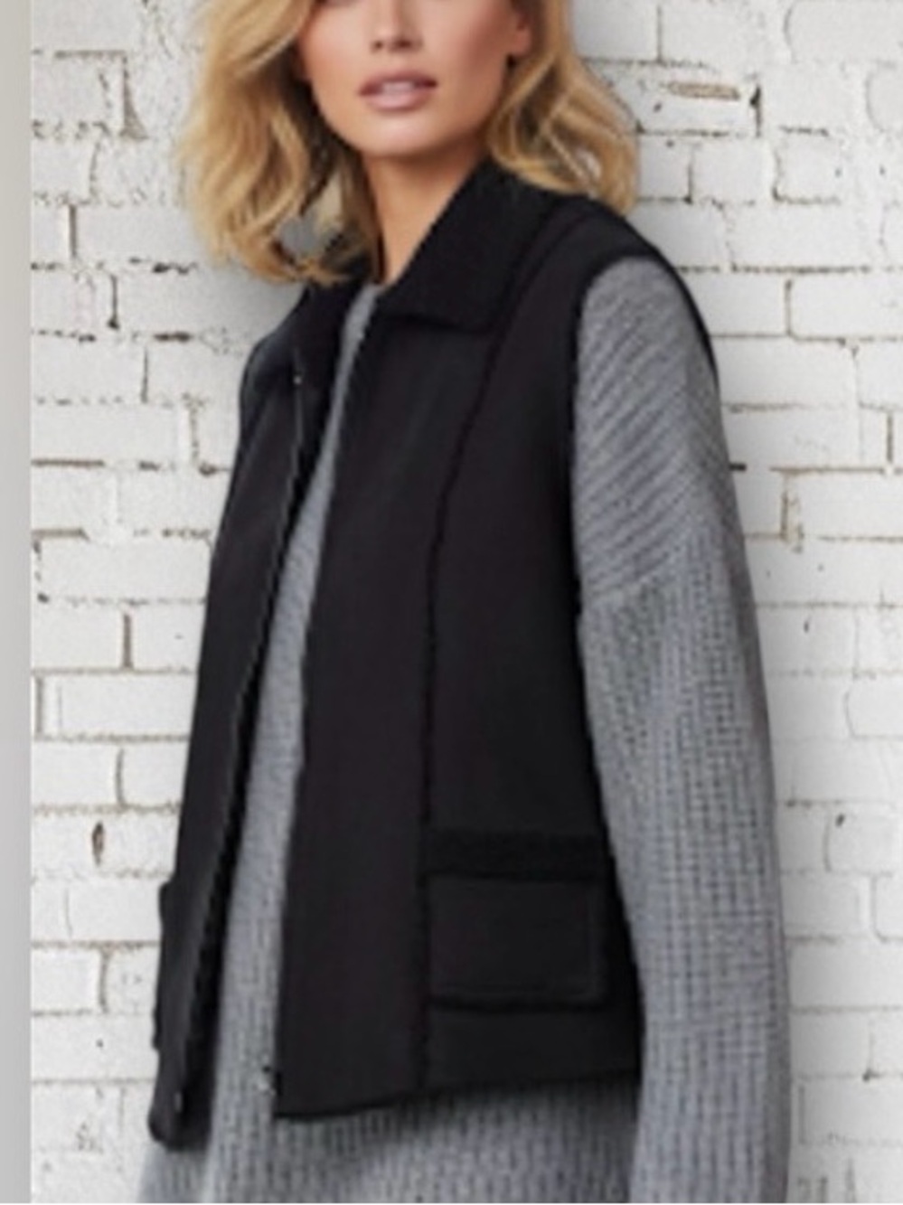 Luxe Suede & Real Lamb Fur Shearling Vest In Black Size L